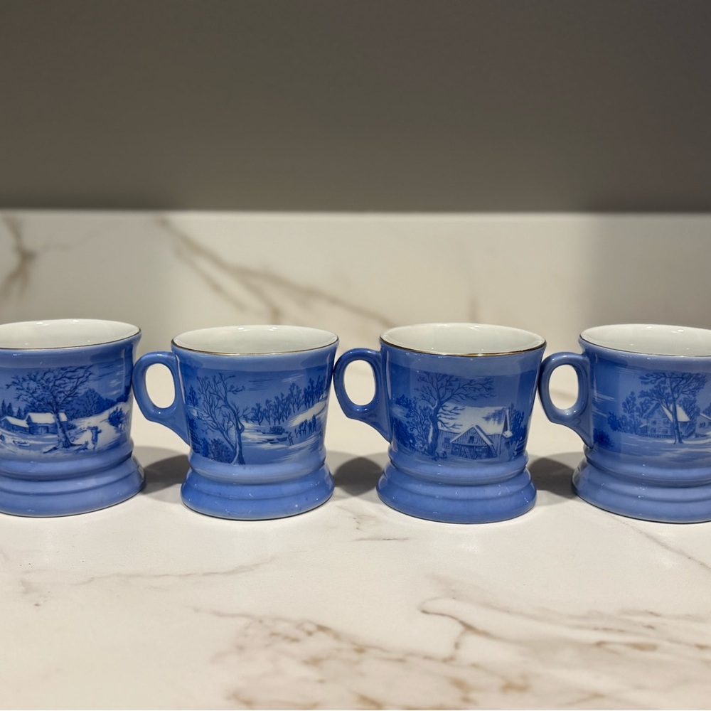 Vintage Currier & Ives Winter Theme Mugs Set (4) - Picture 6 of 7